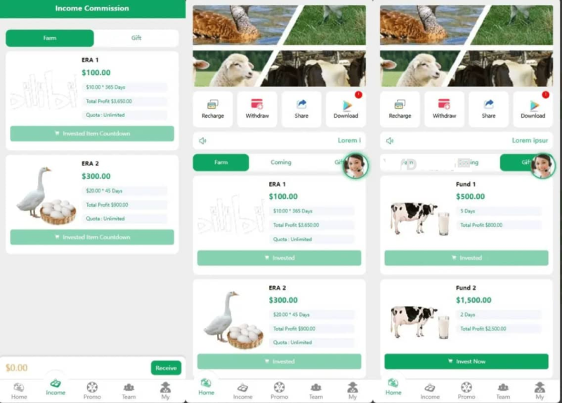 YM208-纯英文海外鸡鸭养殖挖矿奶牛基金矿机投资理财源码